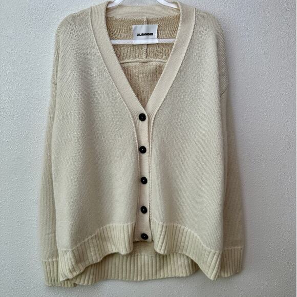 Jil Sander Cream V-Neck Button Long Sleeve Knit Sweater 40 / 8 - Picture 2 of 16